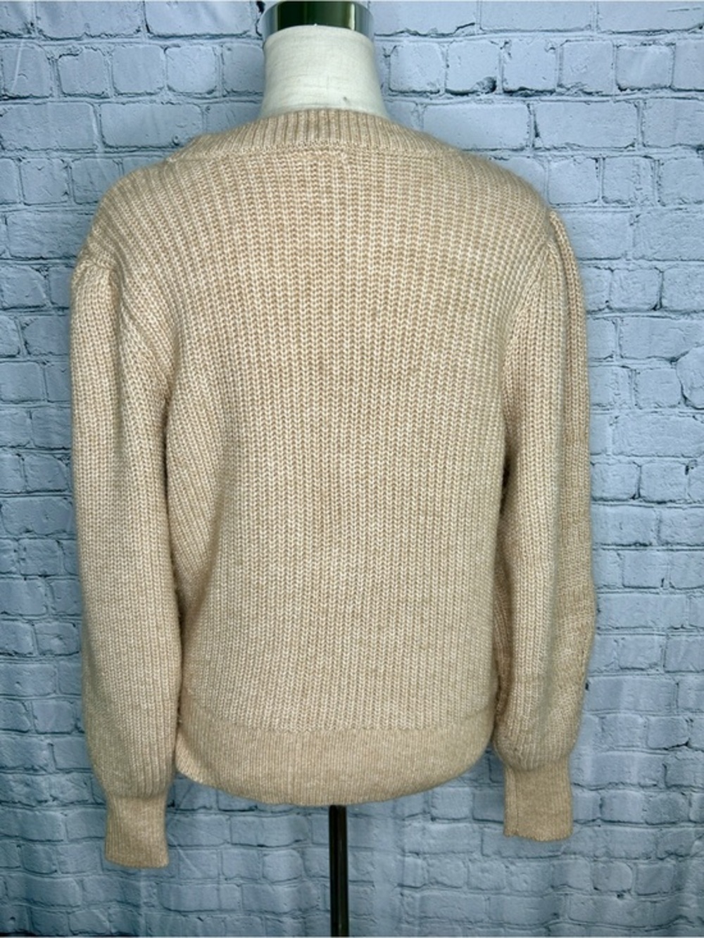 Women's Cream Cable Knit Sweater Chunky Fisherman Cottagecore Cozy Pullover L - Picture 4 of 7